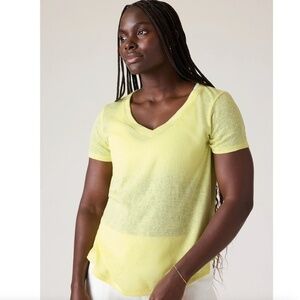 Athleta Scoop V-Neck Yellow Short Sleeve Breezy Tee Tencel Modal Blend Size S
